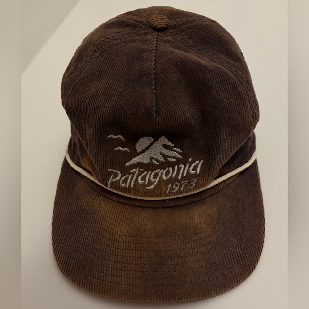 Vintage Brown Corduroy Patagonia Flat Brim Snapback Hat with Rope
